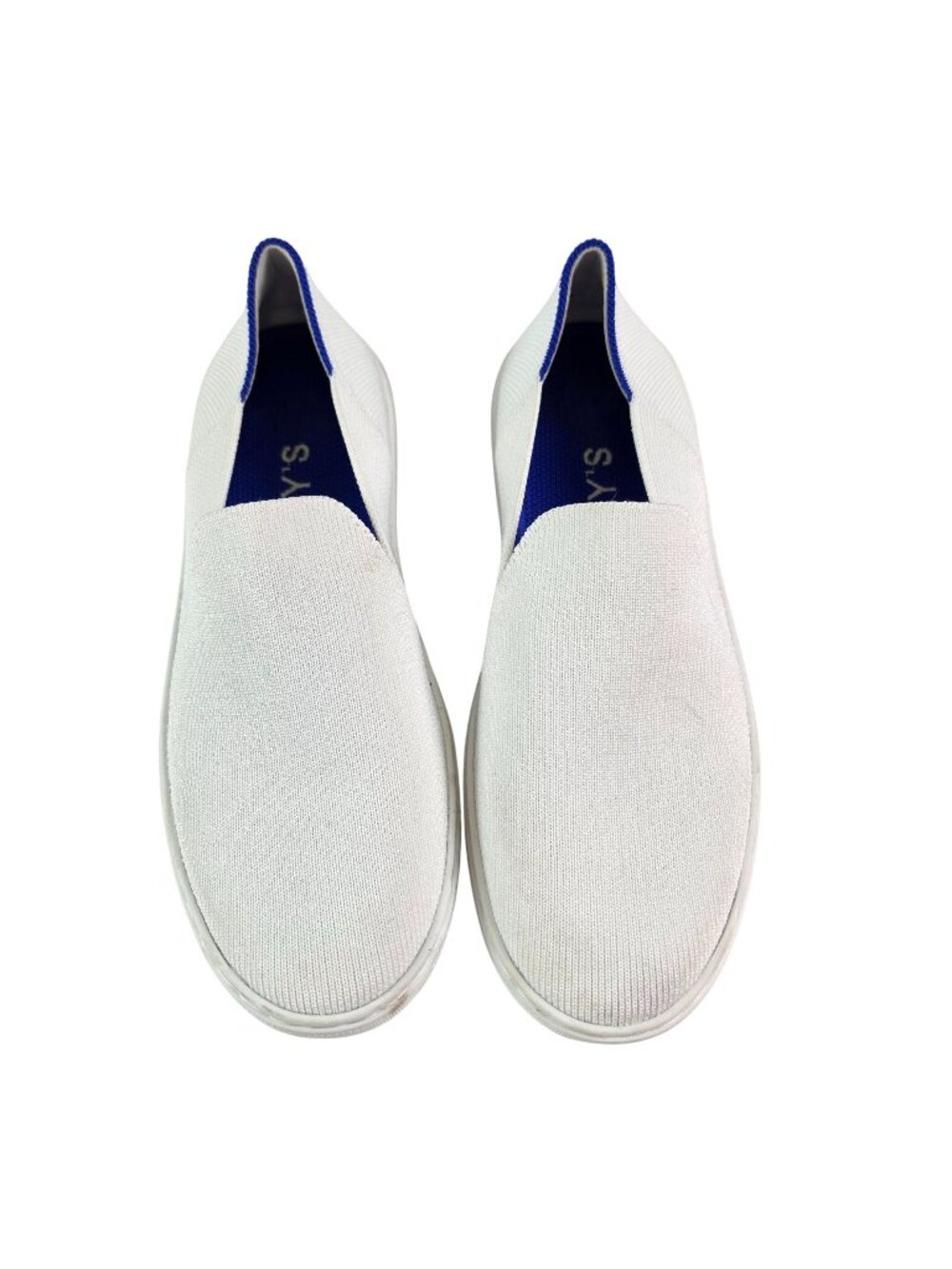 Rothy's Original Slip On Sneakers Womens 5.5 Bright White Knit Blue Trim Washabl